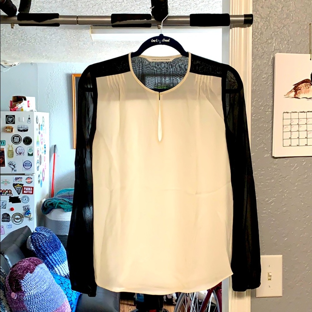 Black and white silk blouse